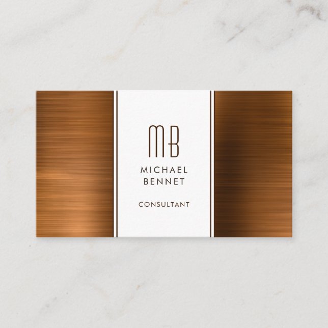 Carte De Visite Consultant Brown en cuivre monogramme (Devant)