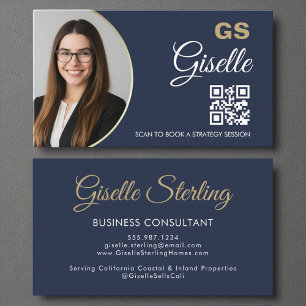 Carte De Visite Consultant d'affaires Marine Blue Gold Photo Code 