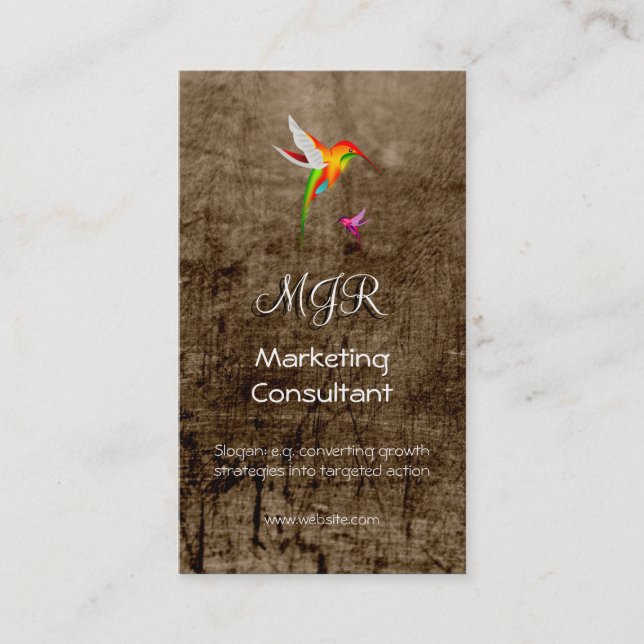 Carte De Visite Consultant en marketing, initiales, logo de colibr (Devant)