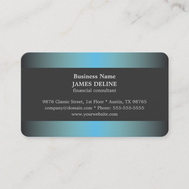 Carte De Visite Consultant en matière financier en métal bleu (Devant)