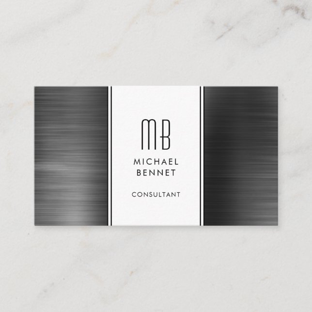Carte De Visite Consultant Monogramme en huile métallique noire (Devant)