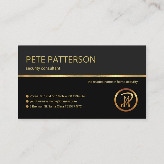 Carte De Visite Consultant professionnel Retro Gold Line Security (Devant)