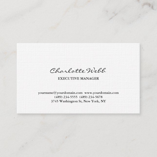 Carte De Visite Consultant simple en lin de script classique (Devant)