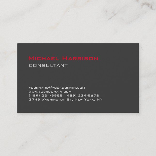 Carte De Visite Consultant tendance en gris rouge élégant (Devant)