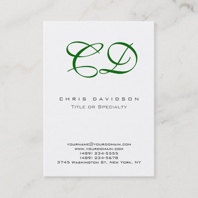 Carte de visite contemporain blanc en vert (Devant)