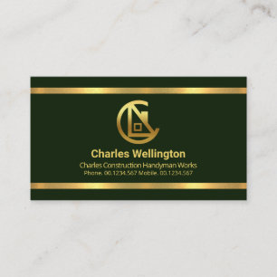 Carte De Visite Contractant simple Emerald Gold Borders