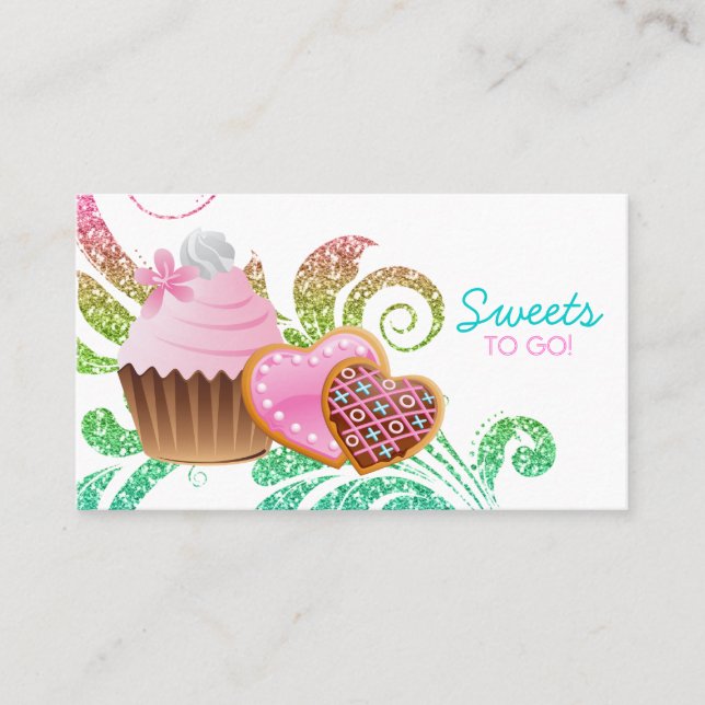 Carte De Visite Cookies Cupcake Bakery Cute Swirl parties scintill (Devant)