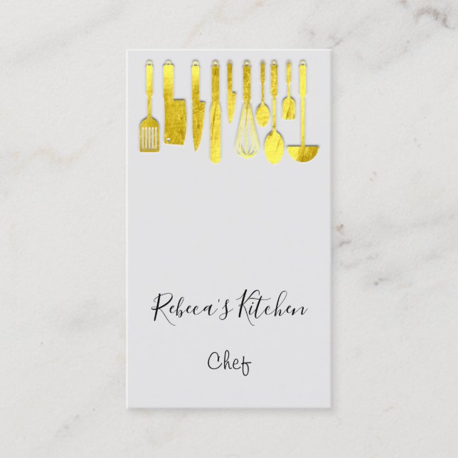Carte De Visite Cooking Logo  Chef Restaurant Gray Golden Knifes  (Devant)