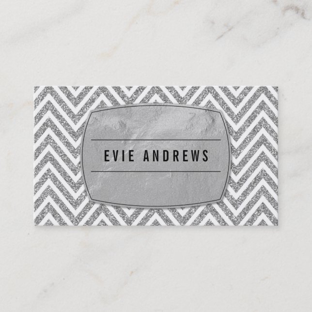 Carte De Visite COOL audacieux chevron motif argent feuille partie (Devant)