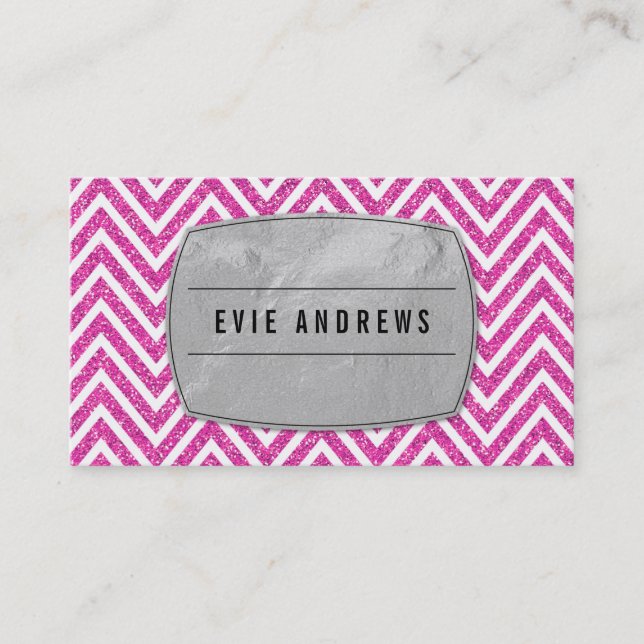 Carte De Visite COOL audacieux chevron motif argent feuille partie (Devant)