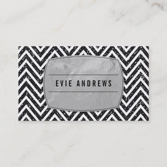 Carte De Visite COOL audacieux chevron motif feuille d'argent part (Devant)