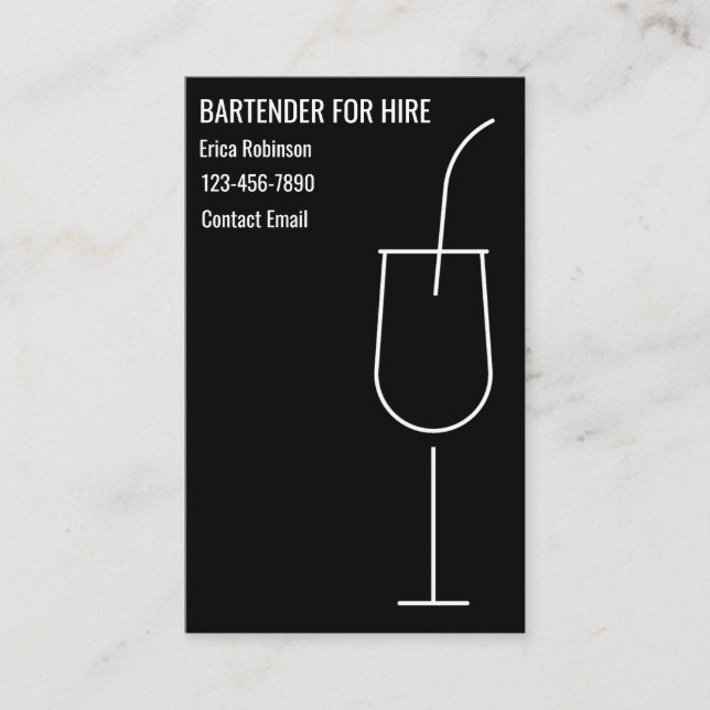 Carte De Visite Cool Bartender For Hire Business Cards (Devant)