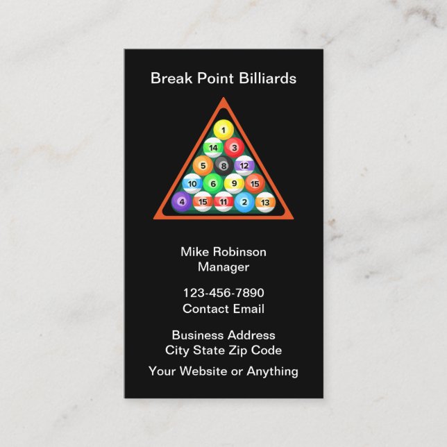 Carte De Visite Cool Billiard Hall New Business Cards (Devant)