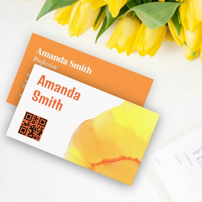 Carte De Visite Cool de code QR tendance couleurs lumineuses abstr (Artsy design for QR code Business Card - Abstract illustration and light colors)