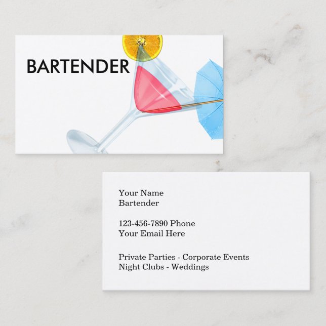 Carte de visite Cool du Trendy Bartender (Devant / Derrière)
