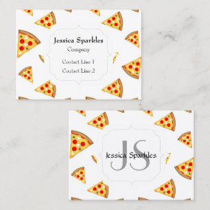 Carte De Visite Cool et fun pizza tranches motif Monogram blanc