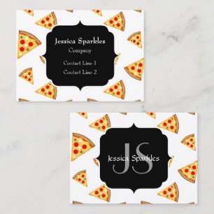 Carte De Visite Cool et fun pizza tranches motif Monogram blanc