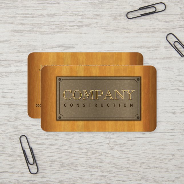 Carte De Visite Cool Faux Bois Métal Plaque et Bois (Devant/Arrière en situation)