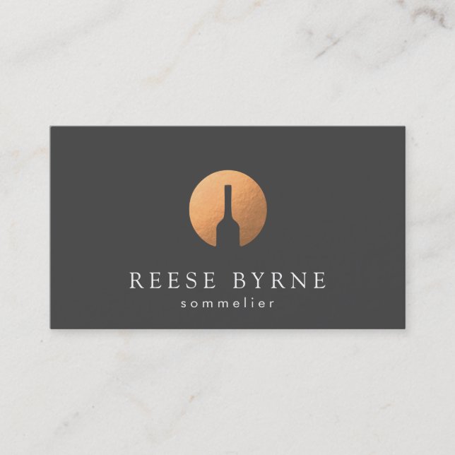 Carte De Visite Cool Faux Cuivre Bouteille Logo Sommelier Gris (Devant)