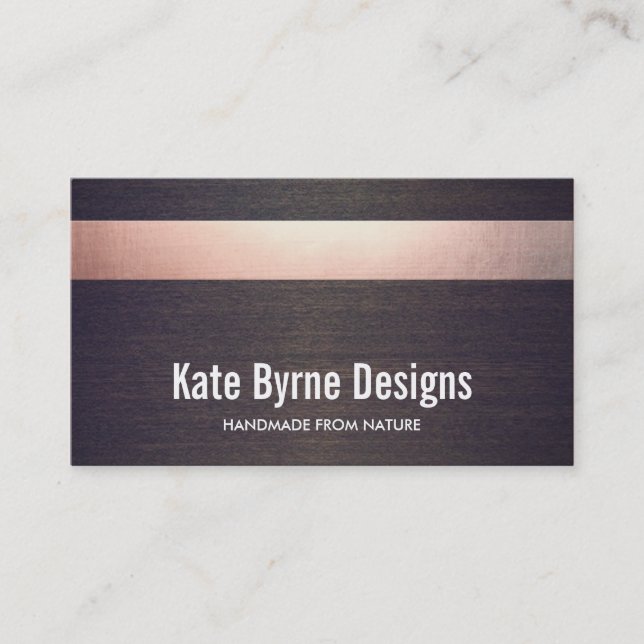 Carte De Visite Cool Faux Rose Gold Foil rayé bois moderne (Devant)