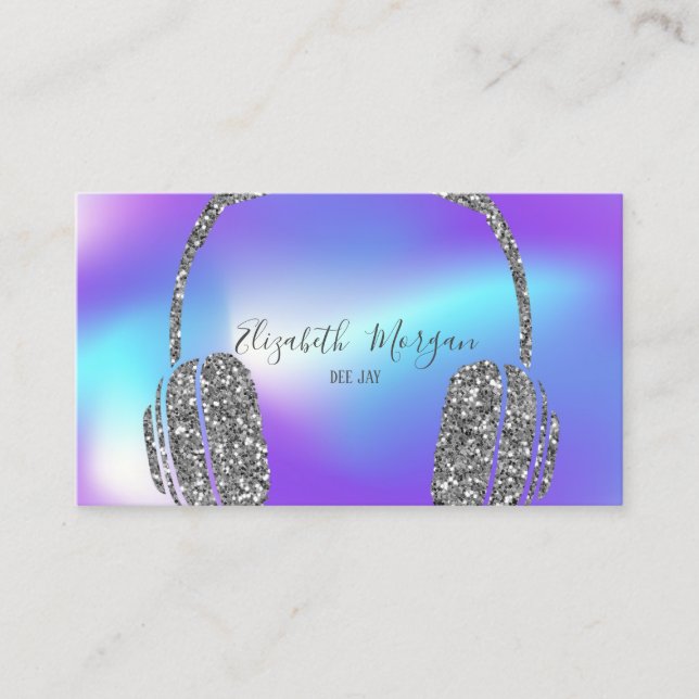 Carte De Visite Cool Holographique Parties scintillant argent DJ c (Devant)