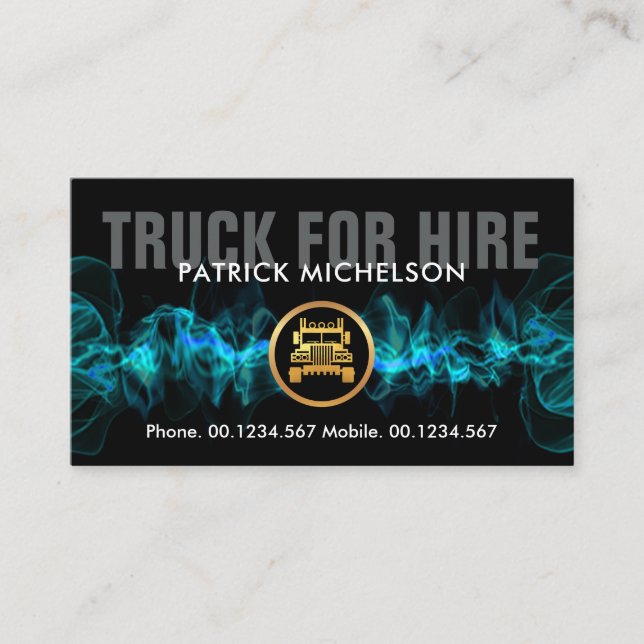 Carte De Visite Cool Hot Blue Electric Lightning Gold Semi Camion (Devant)