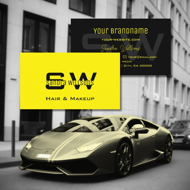 Carte De Visite Cool jaune et noir avec Monogramme (Créateur téléchargé)