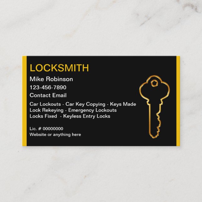 Carte De Visite Cool Locksmith Gold House Key Business Cards (Devant)