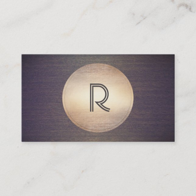 Carte De Visite Cool Monogram DJ Music Gold Circle Wood Modern (Devant)