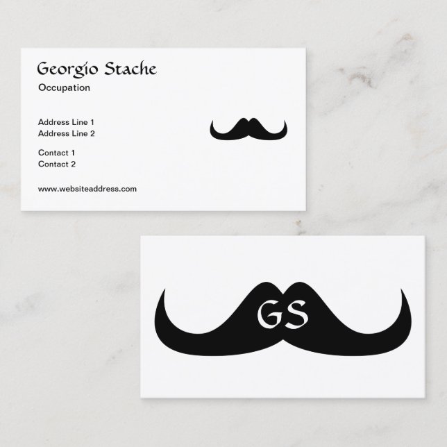 Carte De Visite Cool personnalisable blanc noir guidon moustache (Devant / Derrière)