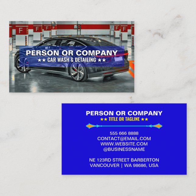 Carte De Visite Cool professionnel Black Blue Laver et détails (Devant / Derrière)