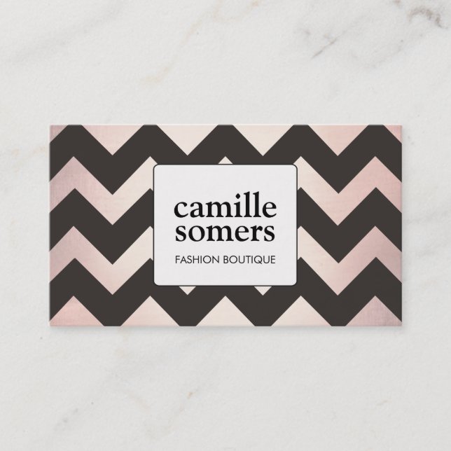 Carte De Visite Cool Retro Rose Gold Foil Brown Chevron Motif (Devant)
