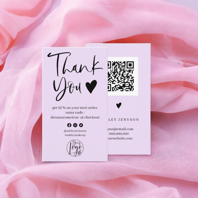 Carte De Visite Cool script lavender logo commander merci (Cool script lavender logo order thank you business card)