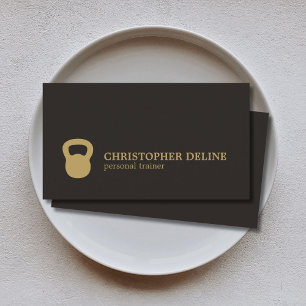 Carte De Visite Cool Simple Black Gold Kettlebell Personal Trainer