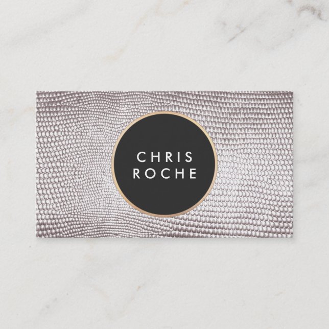 Carte De Visite Cool Stylish Cercle Emblem Argent Serpent peau (Devant)
