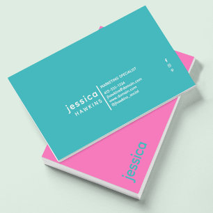 Carte De Visite Cool tendance moderne Hot rose & Verdigris bleu-ve