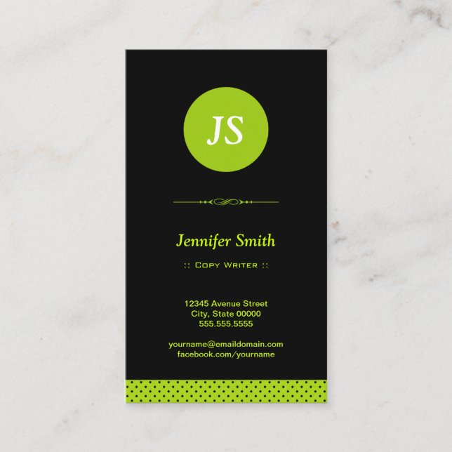 Carte De Visite Copier Writer - Stylish Apple Green (Devant)