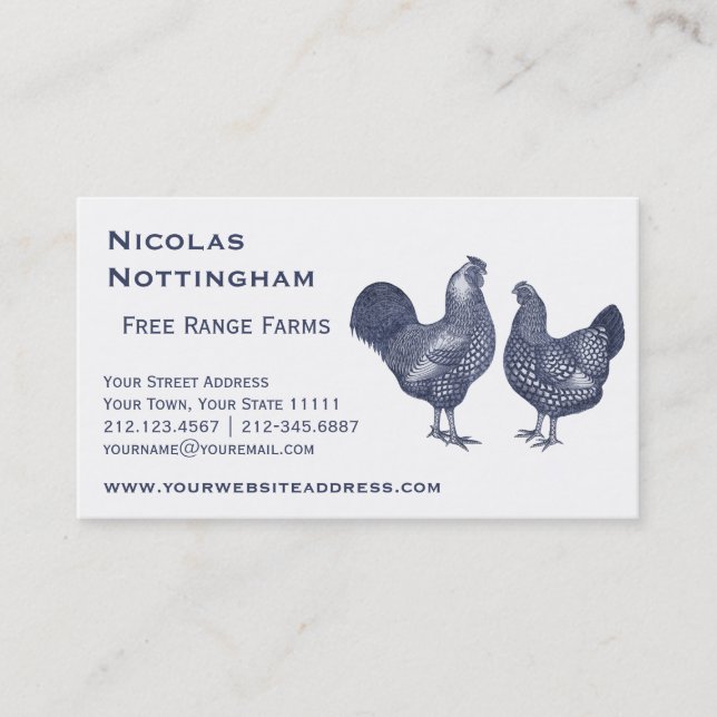 Carte De Visite Coq bleu et poulets Hen Wyandotte (Devant)