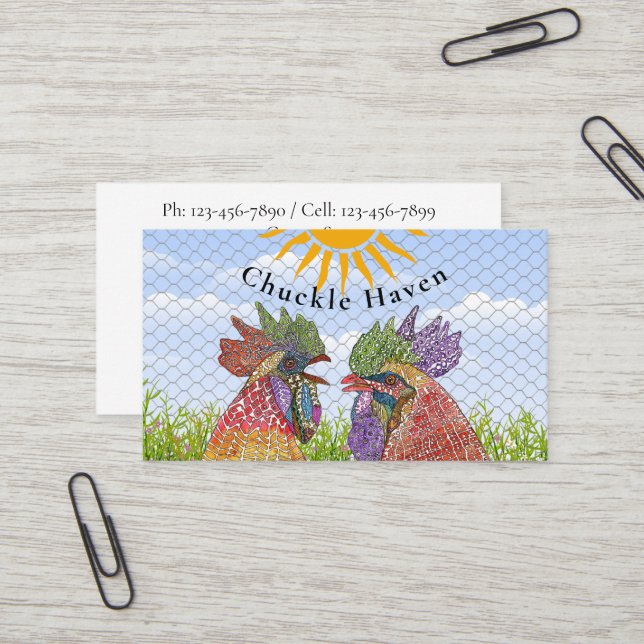 Carte De Visite Coq de poulet et ferme de la campagne de Hen (Devant/Arrière en situation)