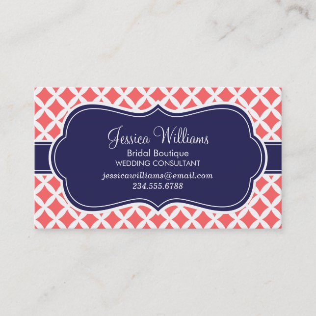 Carte De Visite Corail et marine Bleu Diamants modernes (Devant)