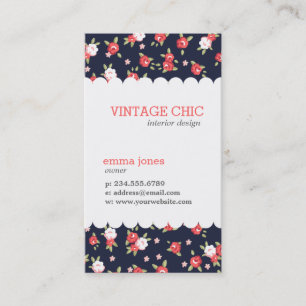 Carte De Visite Corail et marine Chic Floral Vintage Print