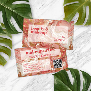 Carte De Visite Corail rose foncé rouge rose or marbre Motif d'art