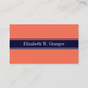 Carte De Visite Corail solide, Marine Blue Ribbon Nom Monogramme