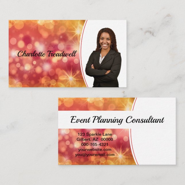 Carte De Visite Coral professionnel Bokeh Sparkle Photo personnali (Devant / Derrière)