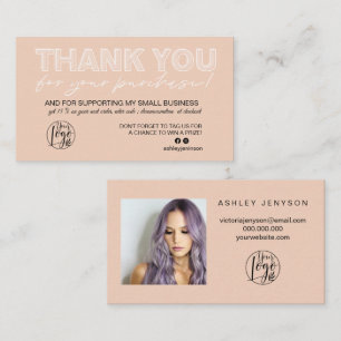 Carte De Visite Coral rose script photo logo commander merci