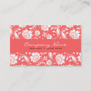 Carte De Visite Coral Rouge et blanc Vintage Damas florales