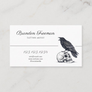 Carte De Visite Corbeau blanc et noir sur le crâne tatouage monoch