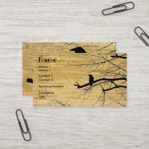 Carte De Visite Corbeau sur l'arbre avec arrière - plan en bois