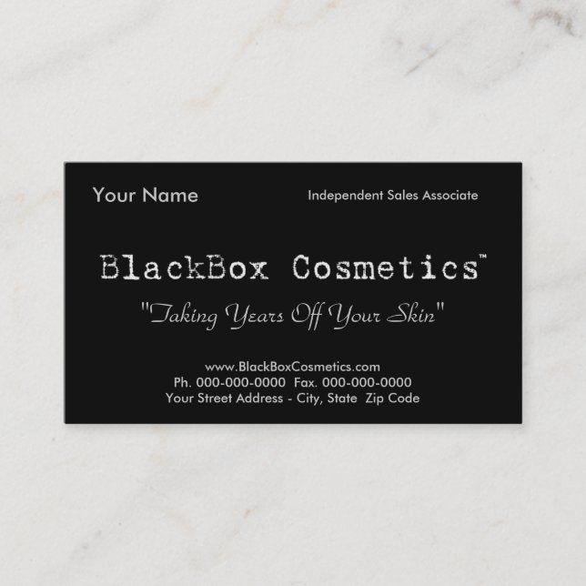 Carte De Visite Cosmétiques de boîte noire, ventes indépendantes (Devant)