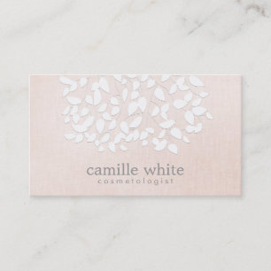 Carte De Visite Cosmetologie Feuilles blancs Revêtement rose